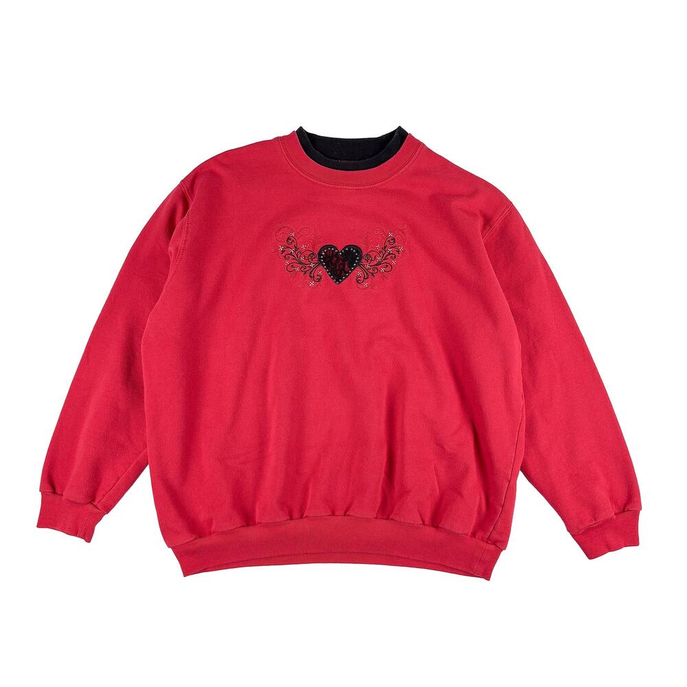 Top Stitch Morning Sun Heart Embroidered Sweatshirt Sz Petite M Red Grannycore